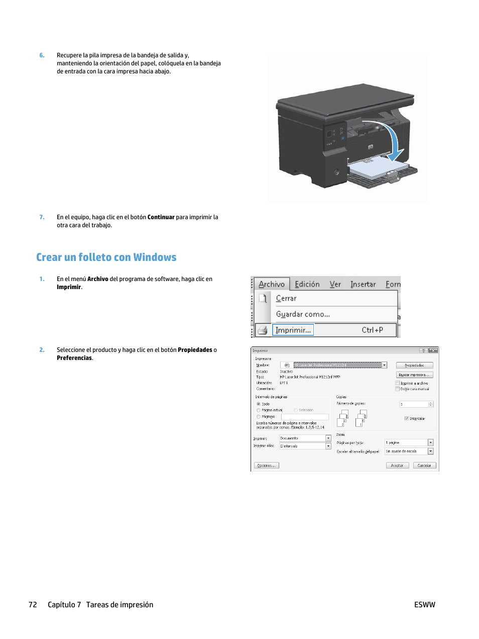 Crear un folleto con windows | HP laserjet m1212nf Manual del usuario | Página 86 /