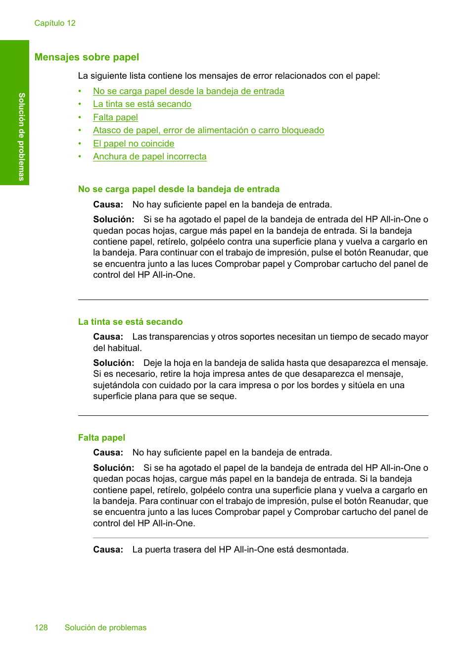 Mensajes sobre papel | HP Impresora Todo-en-Uno HP Deskjet F2180 Manual del