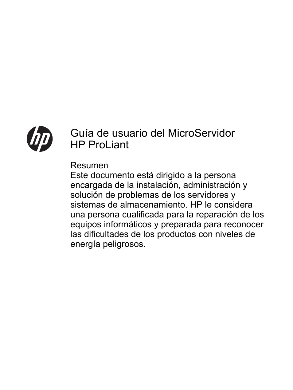 HP ProLiant MicroServer Manual del usuario | Páginas: 104