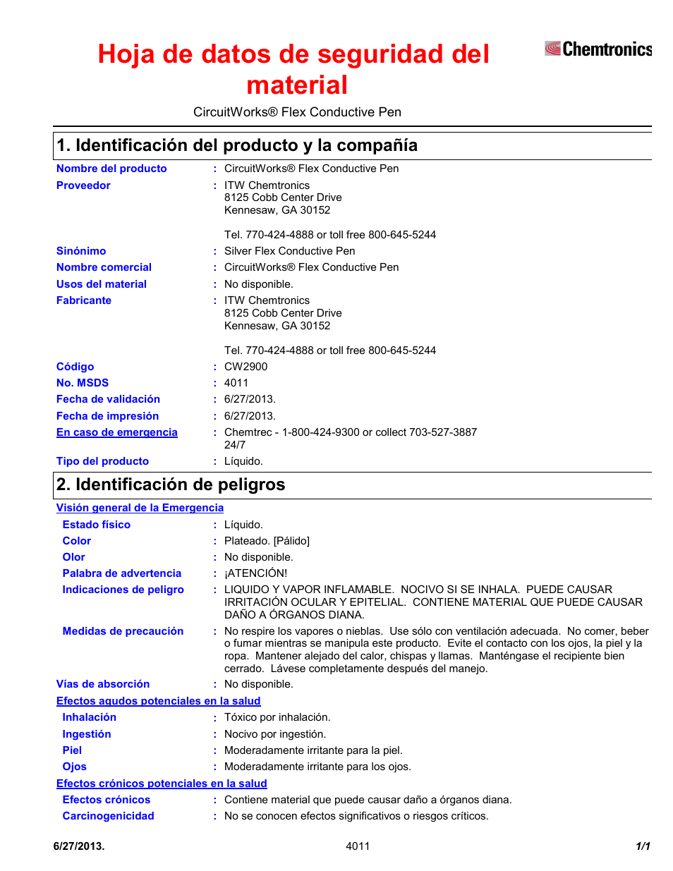 chemtronics circuitworks® flex conductive pen cw2900 manual delchemtronics circuitworks® flex conductive pen cw2900 manual del usuario páginas 11