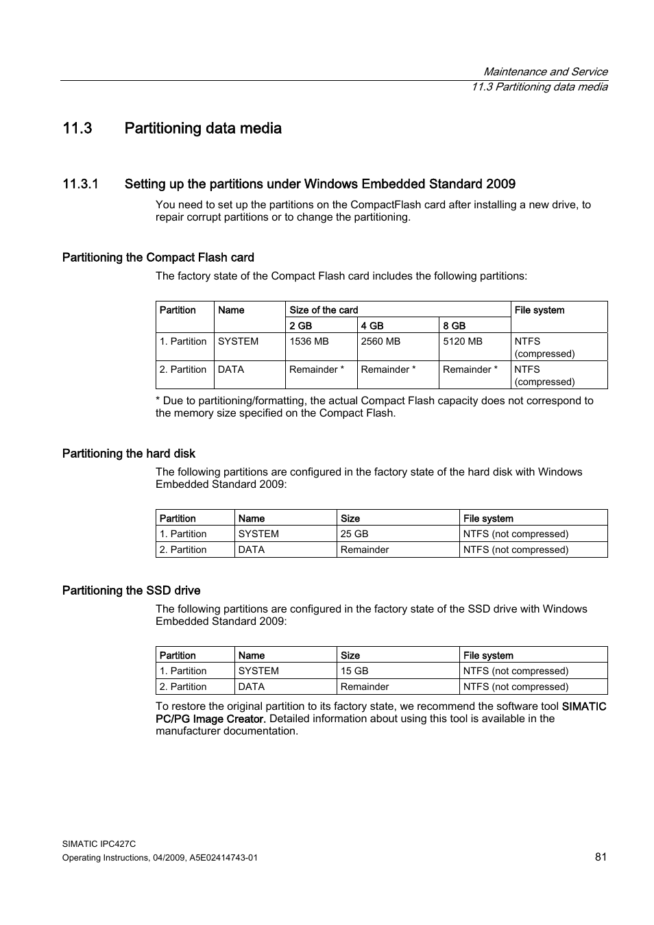 3 partitioning data media | Siemens Simatic Industrial PC IPC427C User Manual | Page 81 / 170