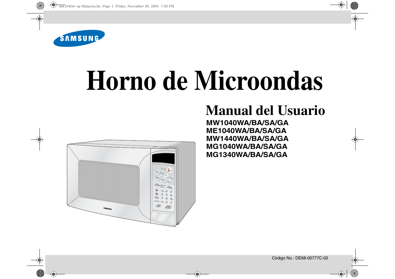 Samsung MW1040WA/BA/SA/GA Manual del usuario | Páginas: 28