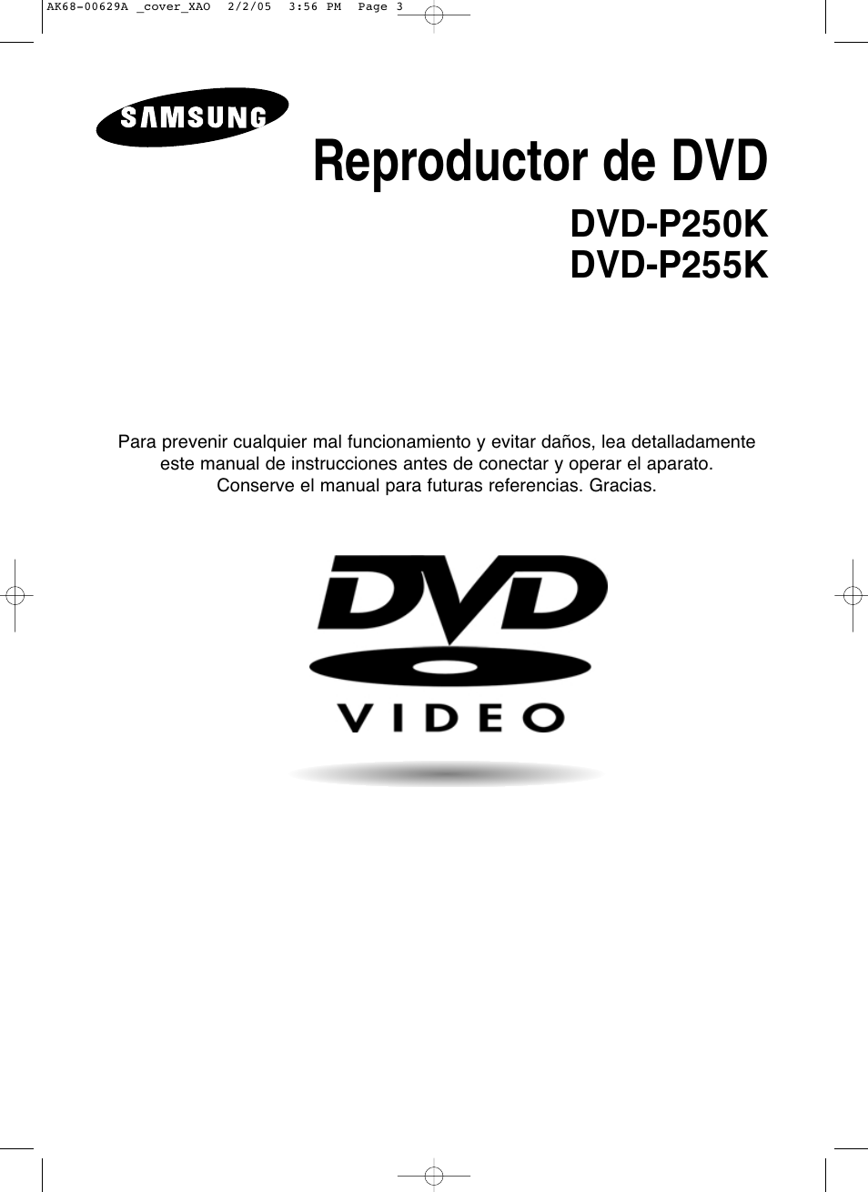 Samsung DVD-P255K Manual del usuario | Páginas: 60