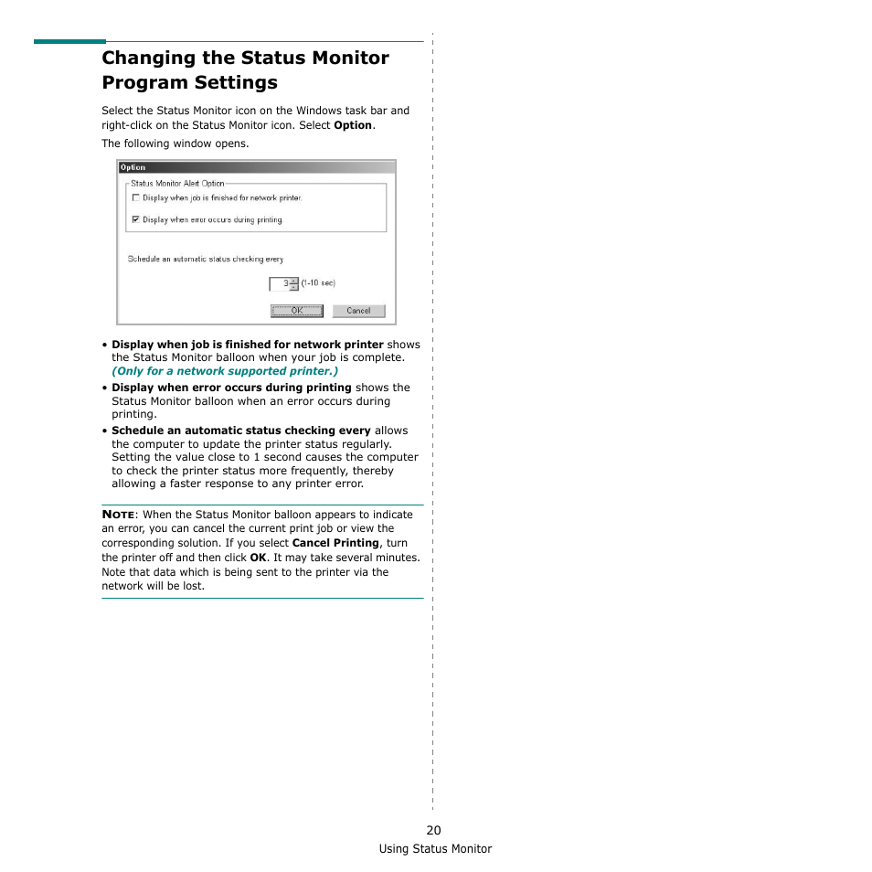 Changing the status monitor program settings | Samsung ML-1610 User Manual | Page 101 / 108