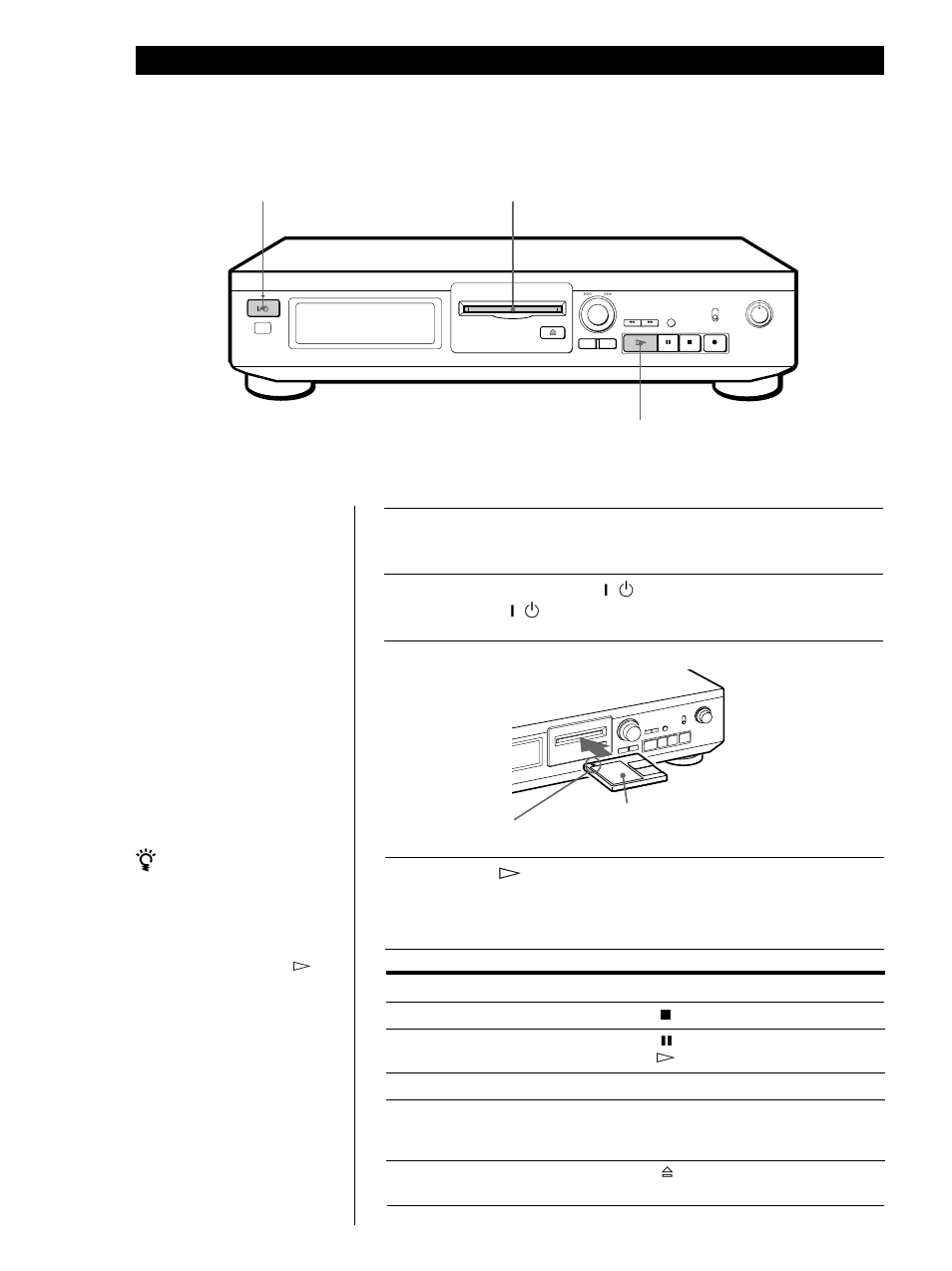 Hur en md-skiva spelas upp, Grundläggande tillvägagångssätt 8, Skjut in en md-skiva | Sony MINIDISC DECK MDS-JE320 Manual del usuario | Página 64 / 88