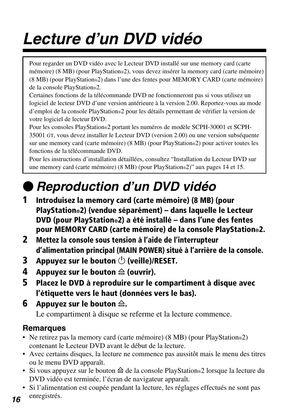 Lecture d’un dvd vidéo, Zreproduction d’un dvd vidéo | Sony SCPH-97042 User Manual | Page 72 / 170