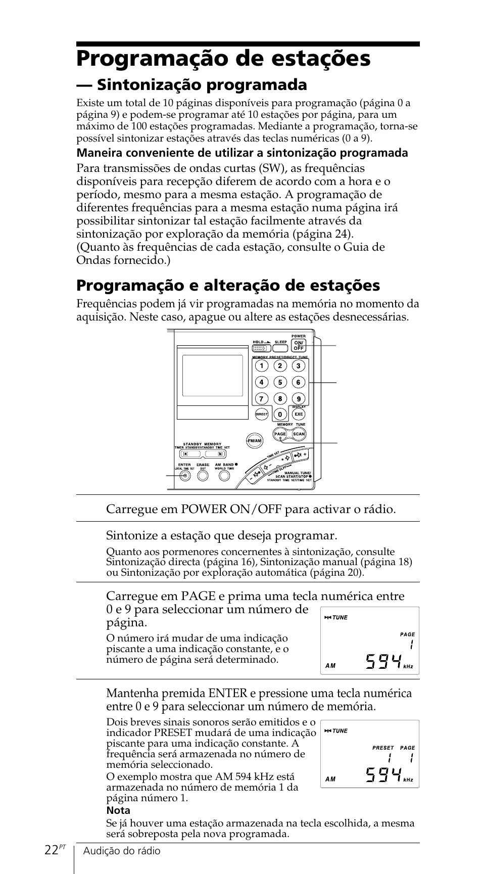 Programação de estações, Sintonização programada, Programação e alteração de estações | Sony ICF-SW7600GR User Manual | Page 222 / 242