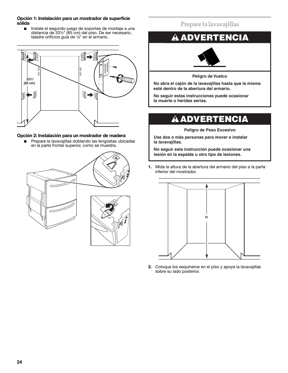 Advertencia, Prepare la lavavajillas | KITCHENAID W10118037B User Manual | Page 24 / 52