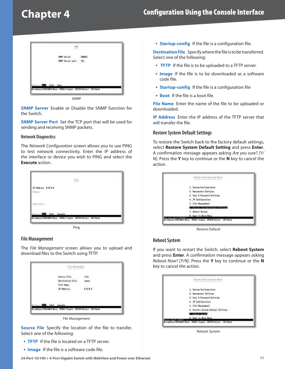 Chapter 4, Configuration using the console interface | Linksys SRW224G4P User Manual | Page 15 / 72