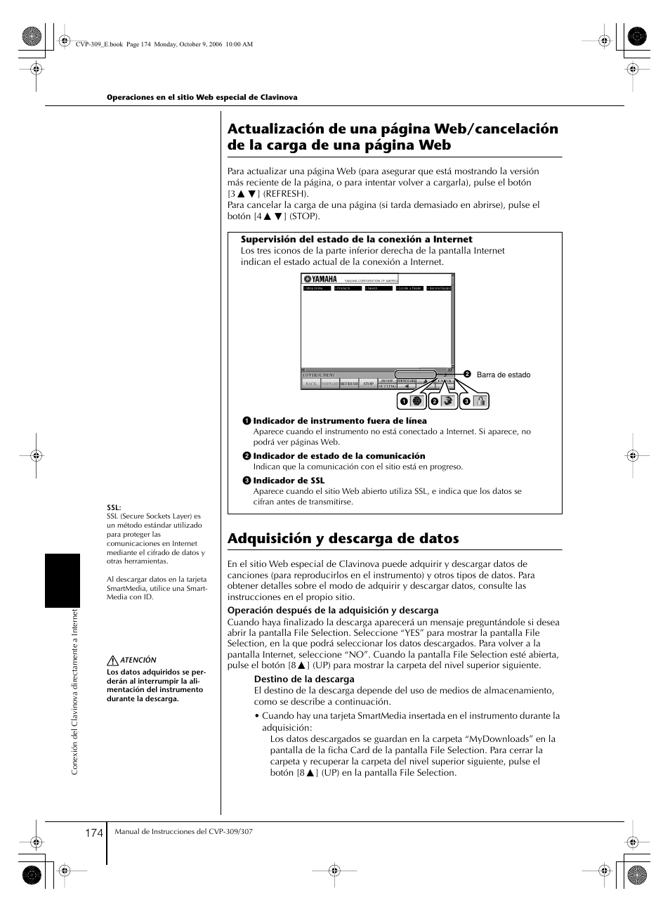 Adquisición y descarga de datos | Yamaha Clavinova CVP-307 Manual del usuario | Página 174 / 224