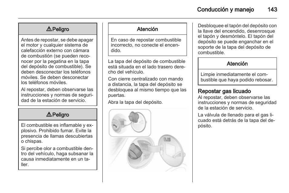 Repostar gas licuado, Conducción y manejo 143 | OPEL Corsa Manual del usuario | Página 144 / 240