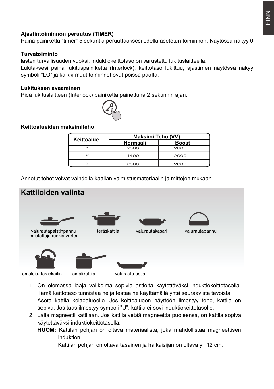 Kattiloiden valinta, Finn | Инструкция по эксплуатации Candy PVI 633 B | Страница 55 / 131