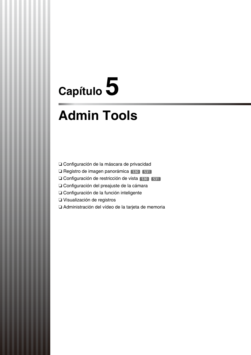 Capítulo 5 admin tools, Capítulo 5, Admin tools | Nsulte el capítulo 5 “admin tools”), Capítulo | Canon VB-S30D Manual del usuario | Página 75 / 176