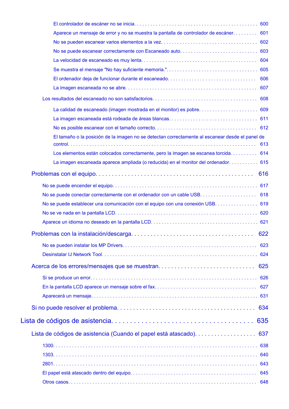 Lista de códigos de asistencia | Canon PIXMA MX475 Manual del usuario | Página 11 / 725