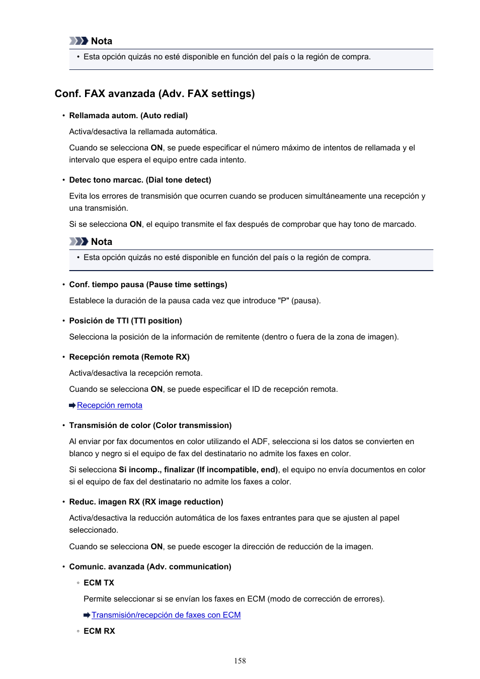 Conf. fax avanzada (adv. fax settings) | Canon PIXMA MX475 Manual del usuario | Página 158 / 725