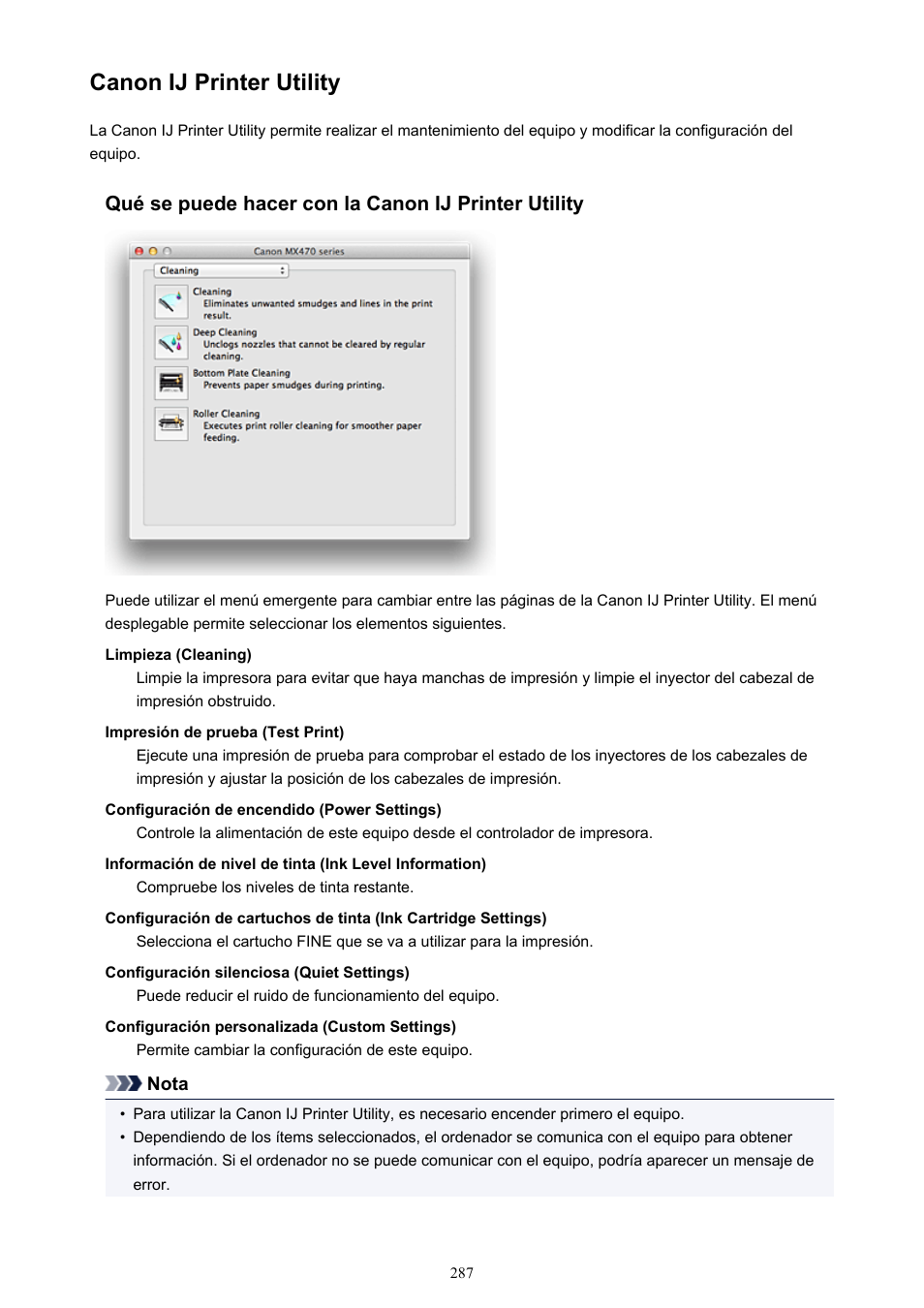 Canon ij printer utility, Canon ij, Printer utility | Canon PIXMA MX475 Manual del usuario | Página 287 / 725