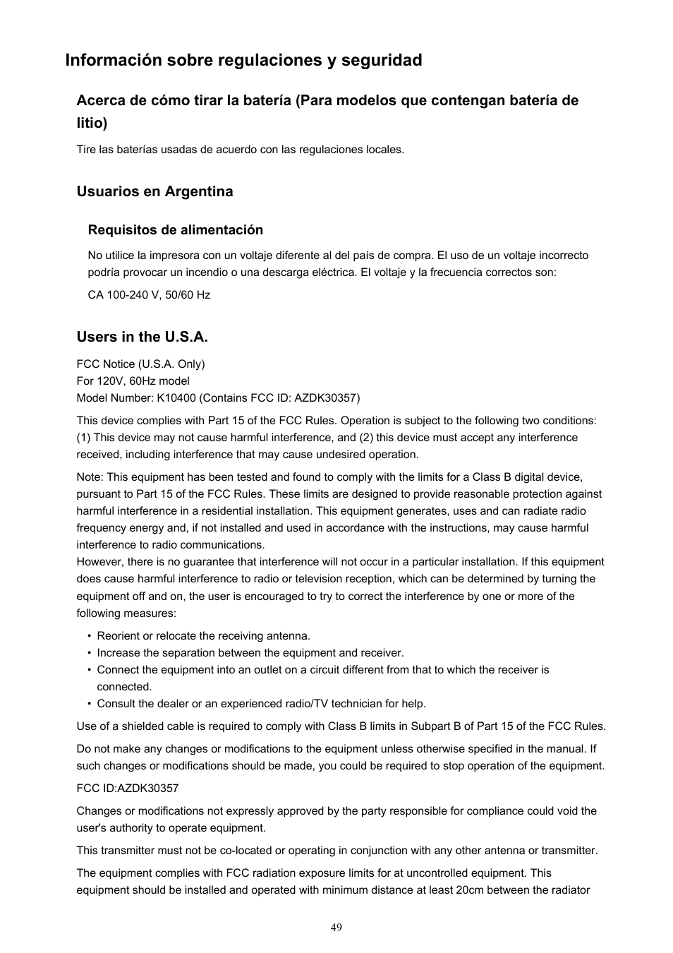 Información sobre regulaciones y seguridad | Canon PIXMA MX475 Manual del usuario | Página 49 / 725