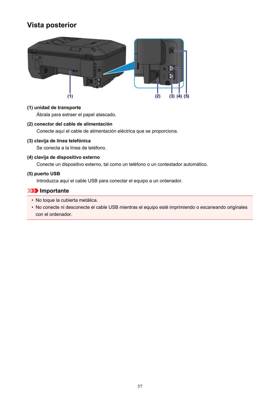 Vista posterior | Canon PIXMA MX475 Manual del usuario | Página 57 / 725
