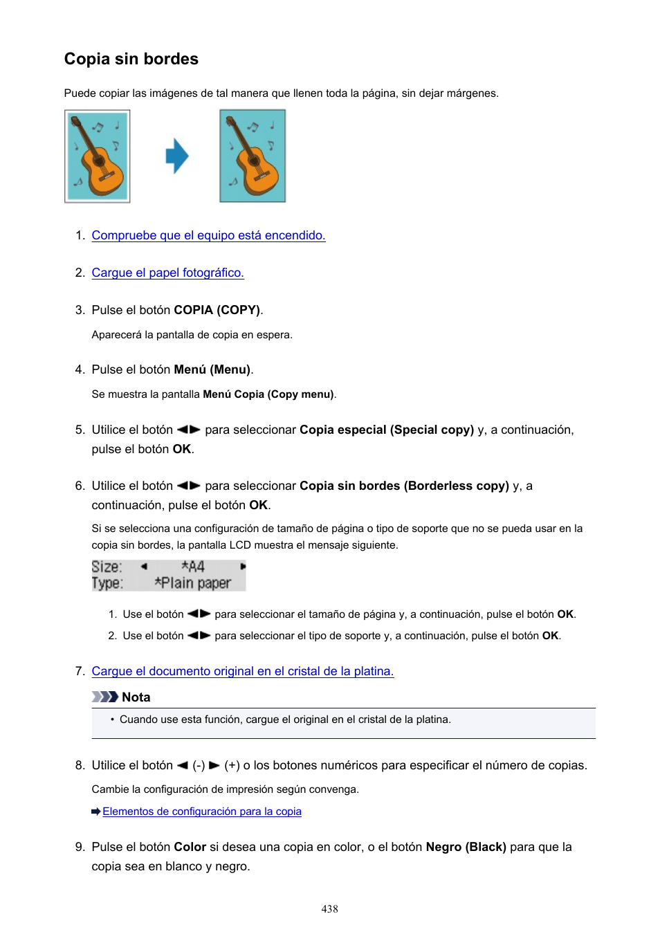 Copia sin bordes | Canon PIXMA MX475 Manual del usuario | Página 438 / 973