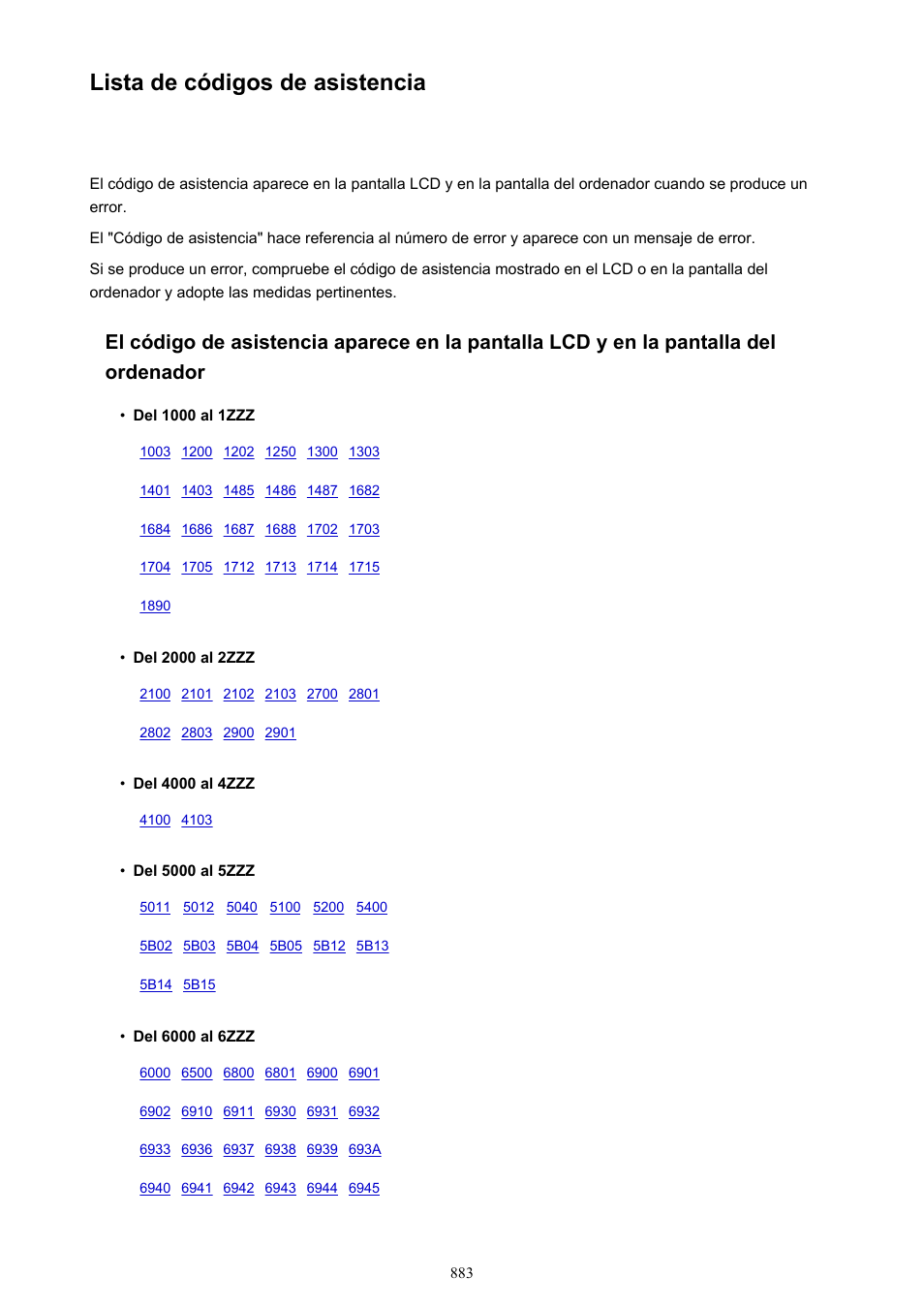 Lista de códigos de asistencia | Canon PIXMA MX475 Manual del usuario | Página 883 / 973