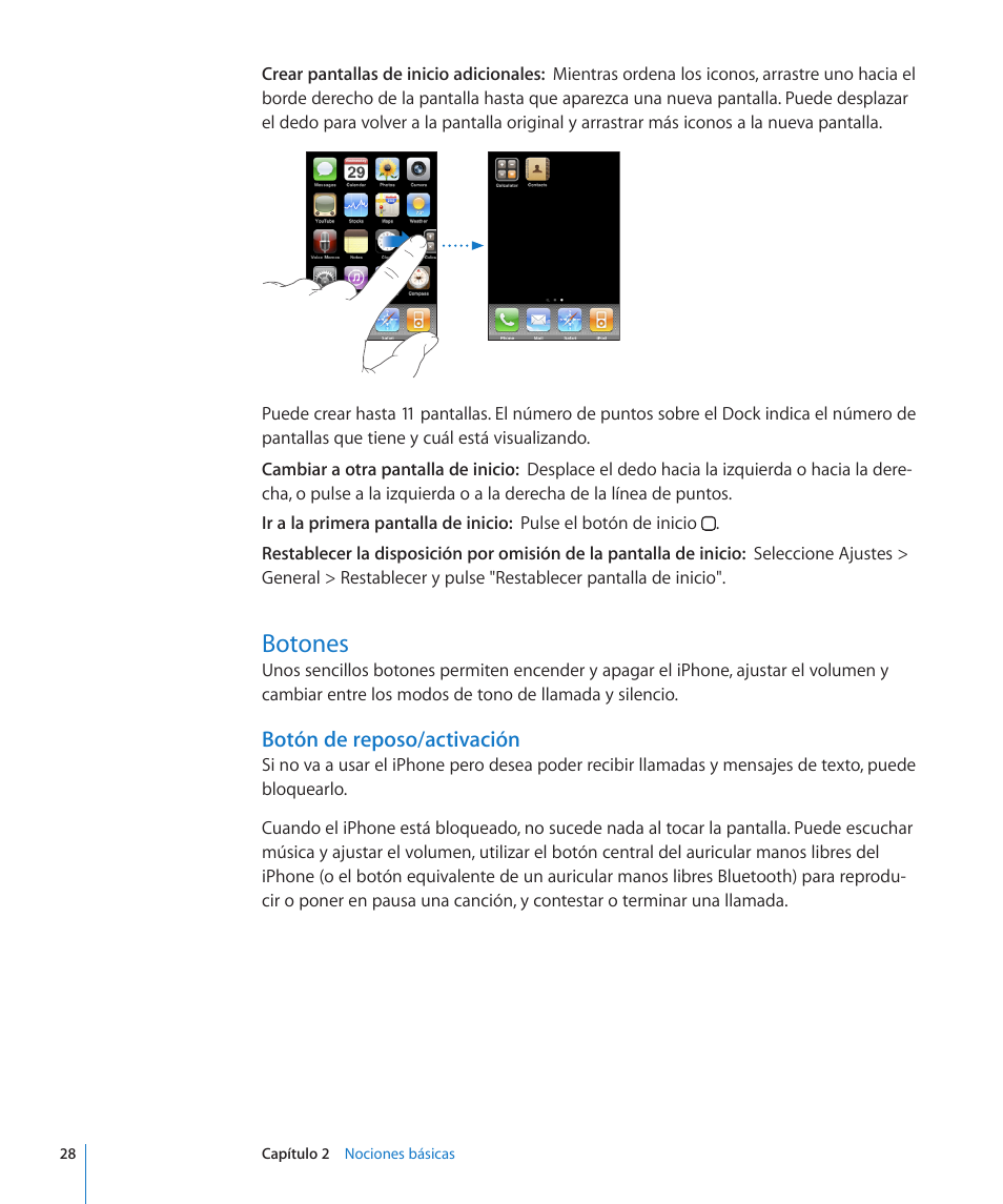 Botones, 28 botones, Botón de reposo/activación | Apple iPhone (Para software iOS 3.1) Manual del usuario | Página 28 / 225