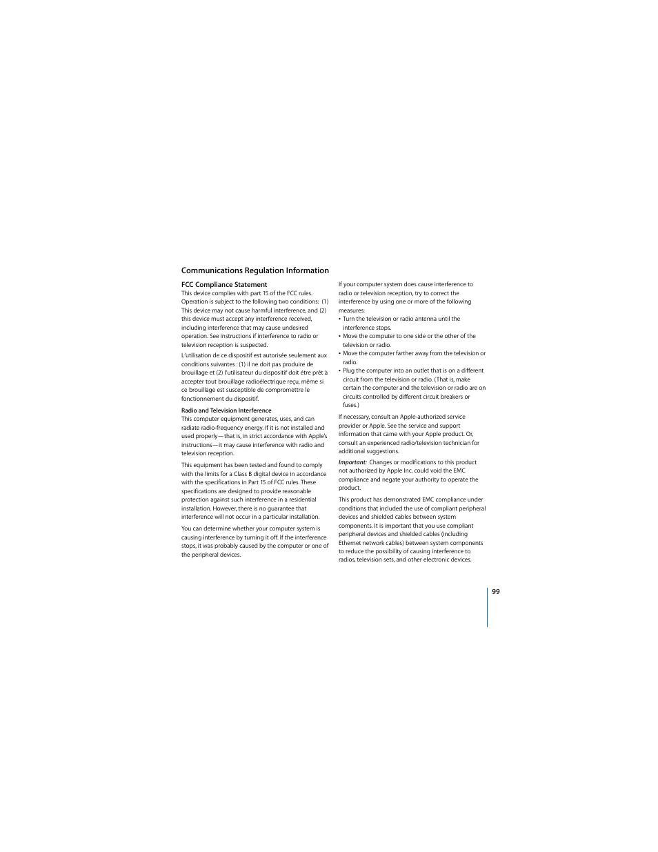 Communications regulation information | Apple iMac (mediados de 2006) Manual del usuario | Página 99 / 102