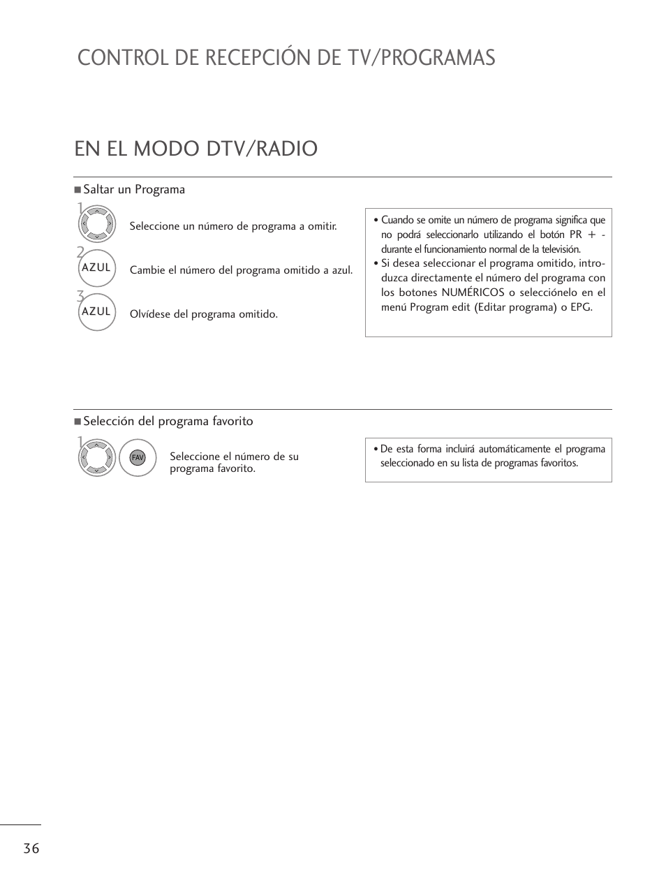 En el modo dtv/radio, Control de recepción de tv/programas | LG M1962D-PZ Manual del usuario | Página 38 / 124