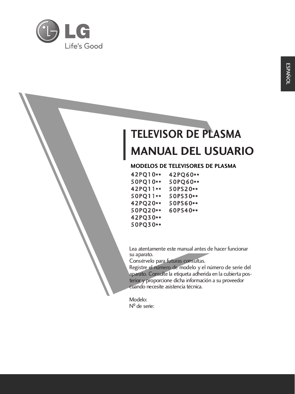 LG 50PS3000 Manual del usuario | Páginas: 124