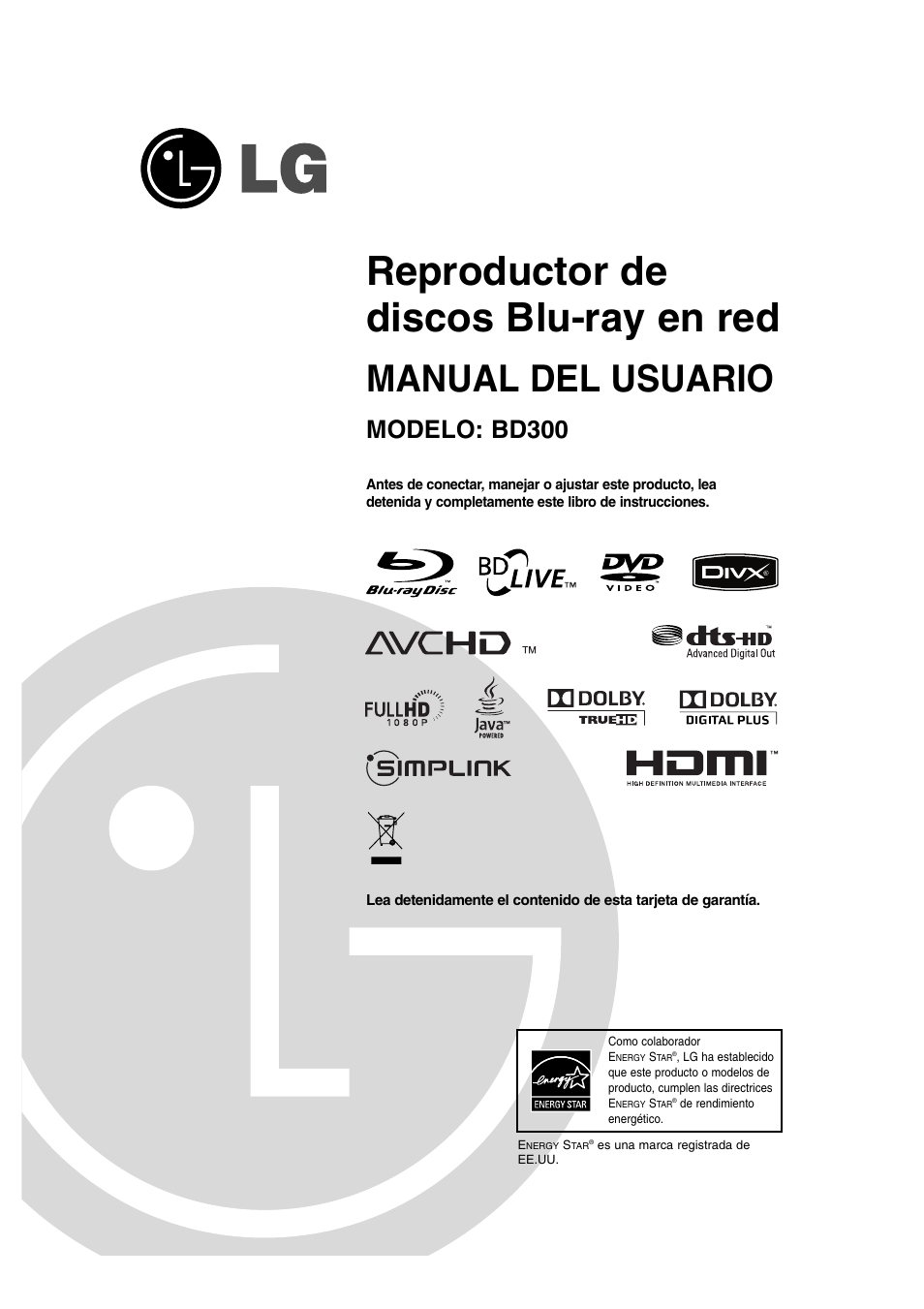 LG BD300 Manual del usuario | Páginas: 40