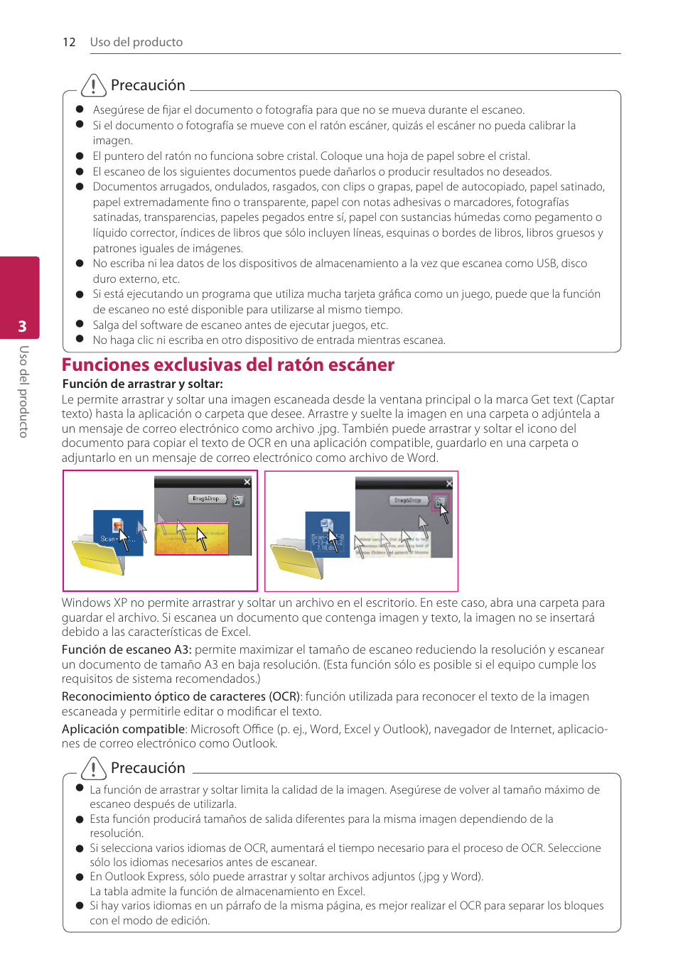 Funciones exclusivas del ratón escáner | LG LSM-100 Manual del usuario | Página 12 / 22