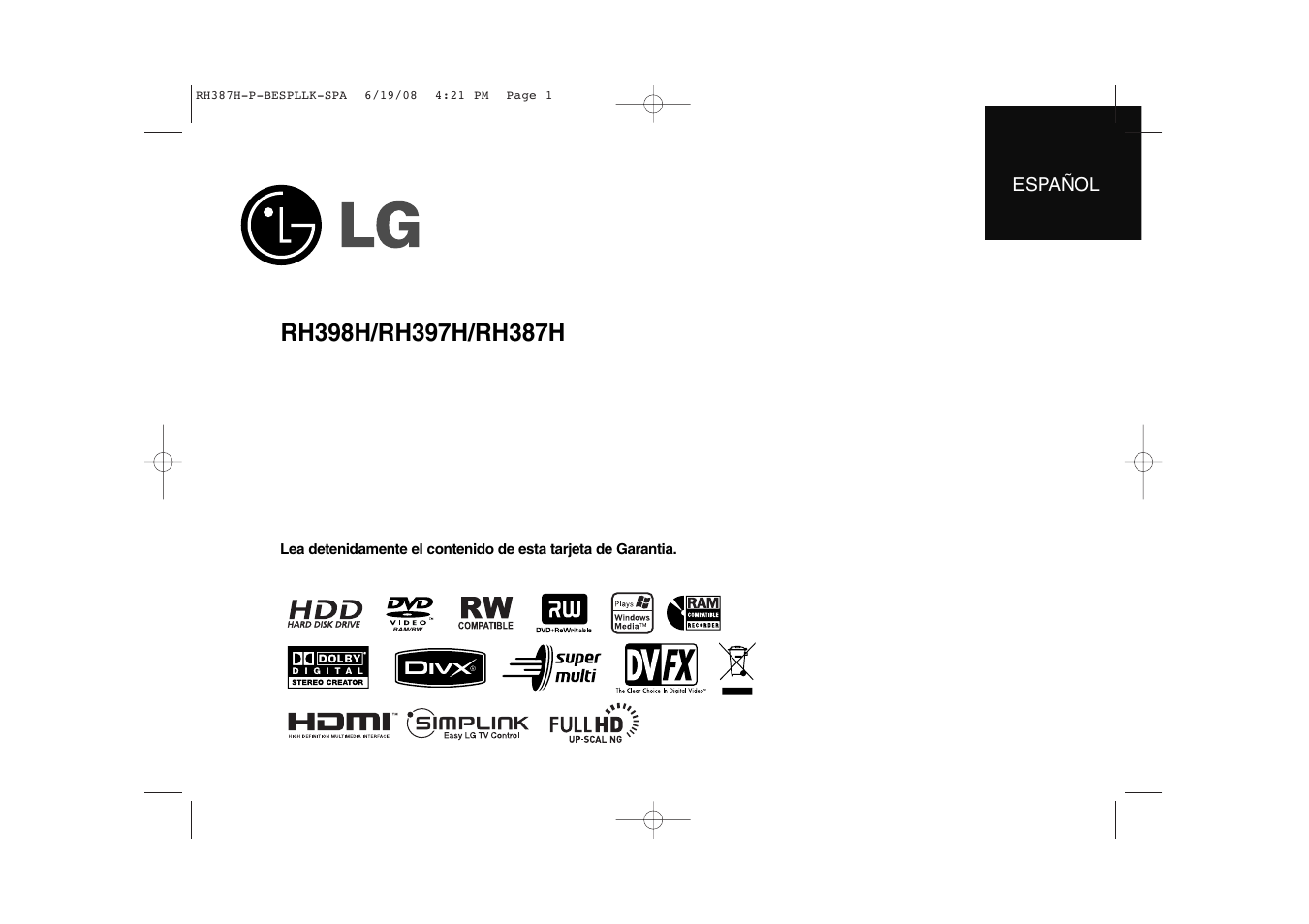 LG RH398H Manual del usuario | Páginas: 36