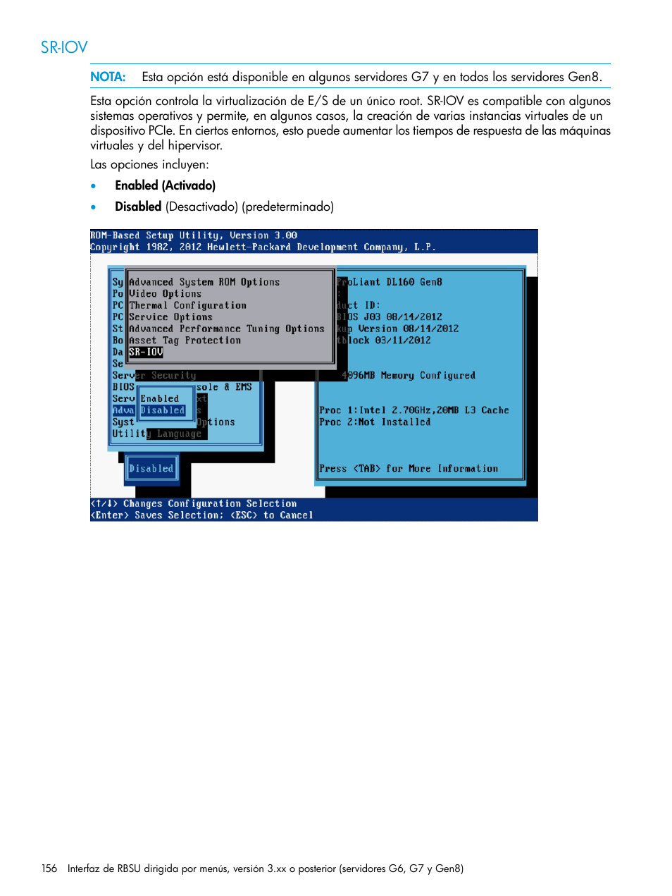Sr-iov | HP ROM-Based Setup Utility (Guía de usuario) Manual del usuario | Página 156 / 229