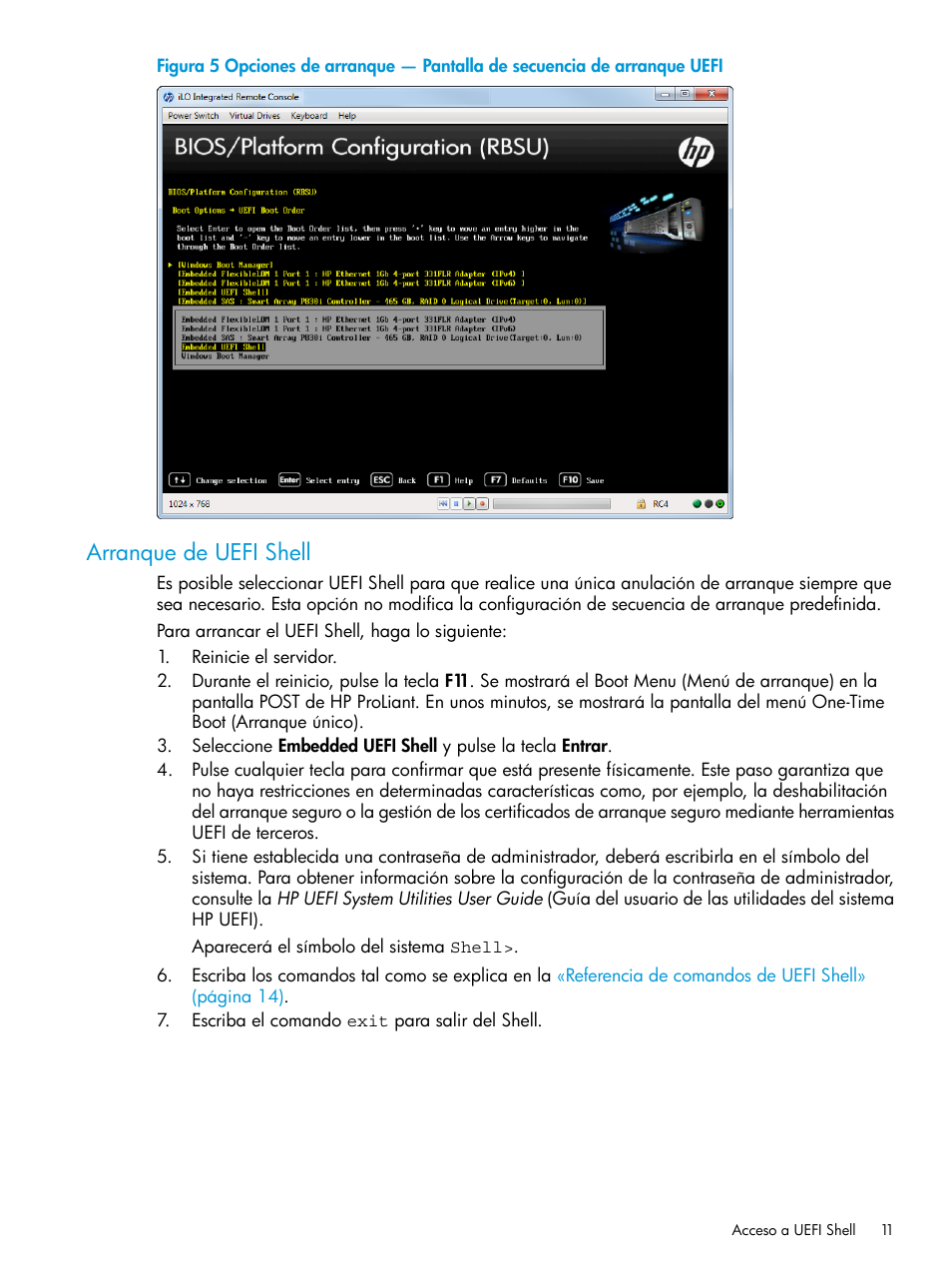 Arranque de uefi shell | HP UEFI Manual del usuario | Página 11 / 81