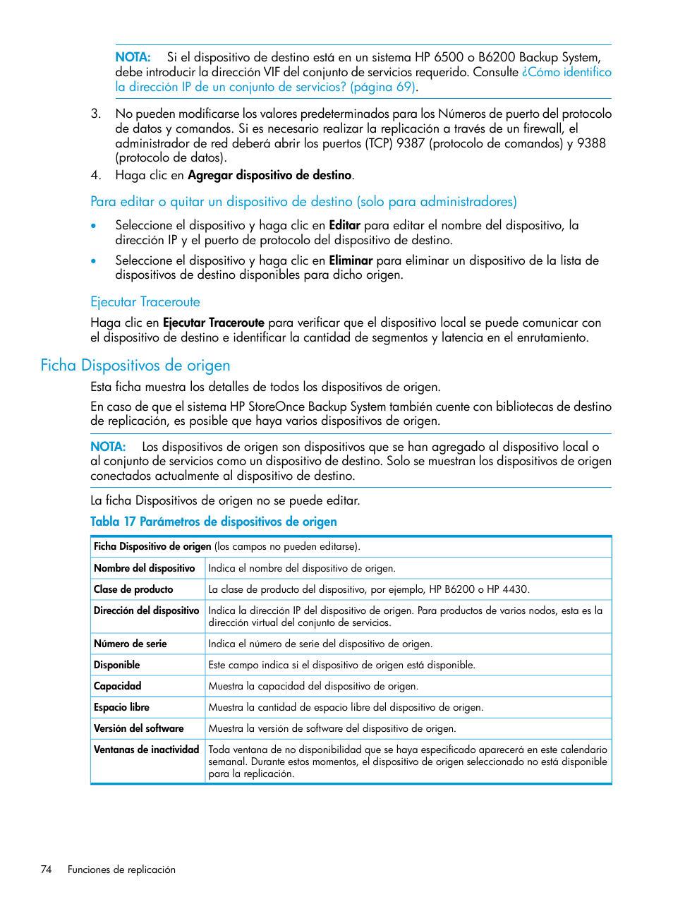 Ficha dispositivos de origen | HP Copia de seguridad HP StoreOnce Manual del usuario | Página 74 / 219