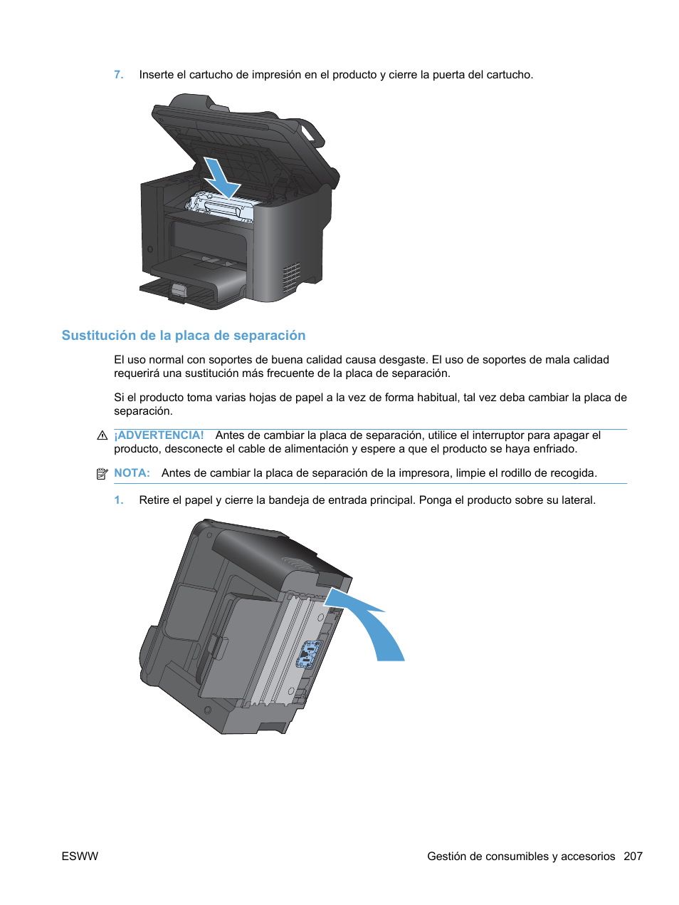 Sustitución de la placa de separación | HP LaserJet Pro M1536dnf MFP SERIES Manual del usuario | Página 221 / 308