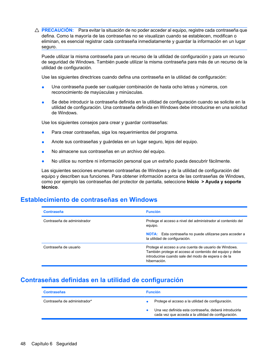 Establecimiento de contraseñas en windows | HP PC miniatura HP 2102 Manual del usuario | Página 56 / 87