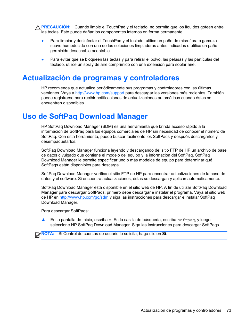 Actualización de programas y controladores, Uso de softpaq download manager | HP PC Notebook HP EliteBook 840 G1 Manual del usuario | Página 83 / 112