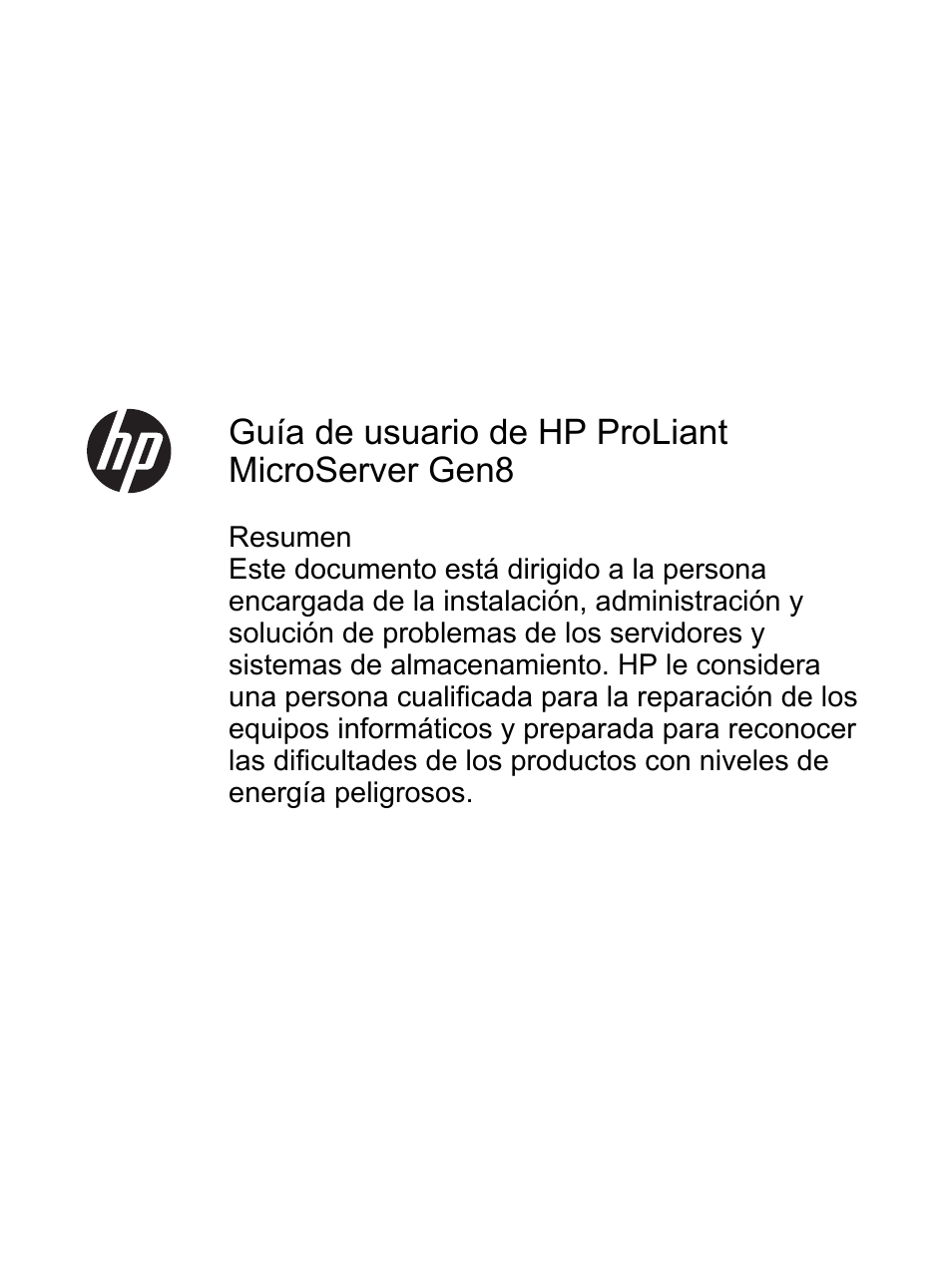 HP ProLiant MicroServer Gen8 Manual del usuario | Páginas: 100