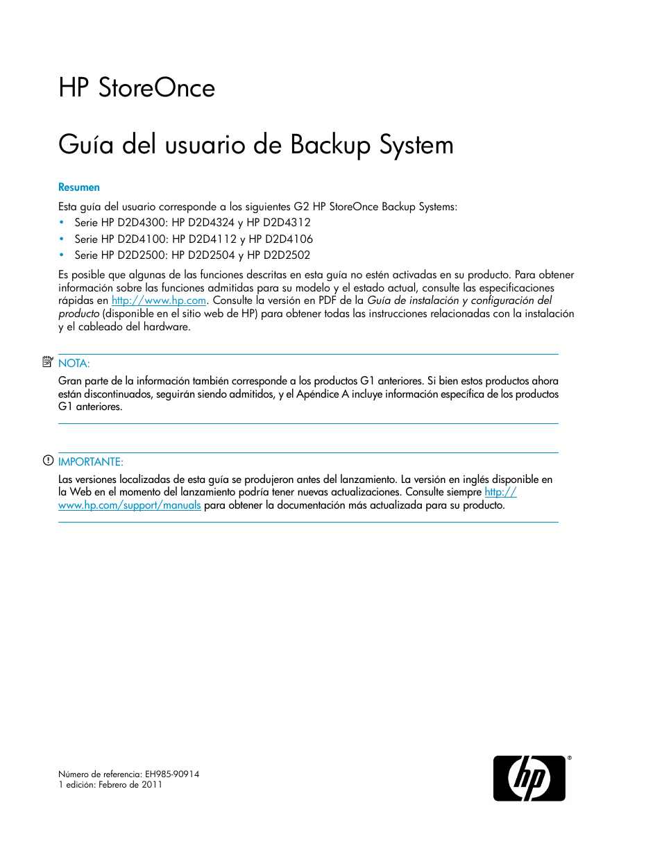 HP Copia de seguridad HP StoreOnce Manual del usuario | Páginas: 218