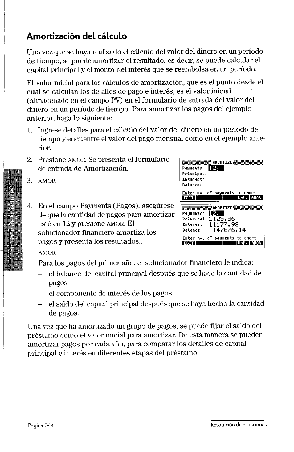 Amortización del cálculo, Amortización del cálculo -14 | HP Calculadora Gráfica HP 49g Manual del usuario | Página 149 / 253