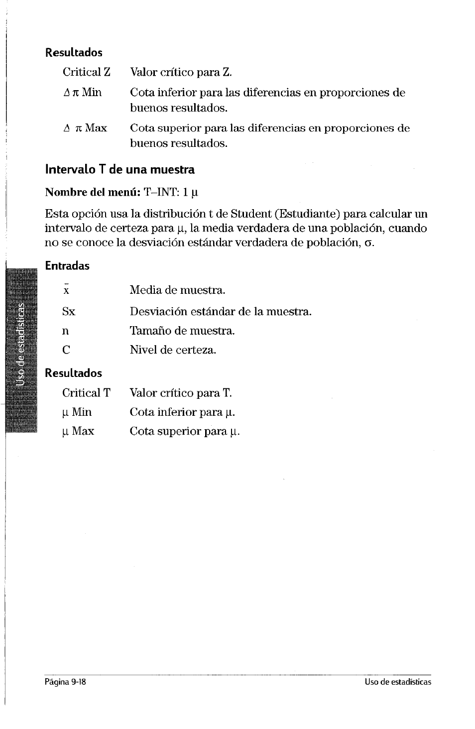 Intervalo t de una muestra | HP Calculadora Gráfica HP 49g Manual del usuario | Página 193 / 253
