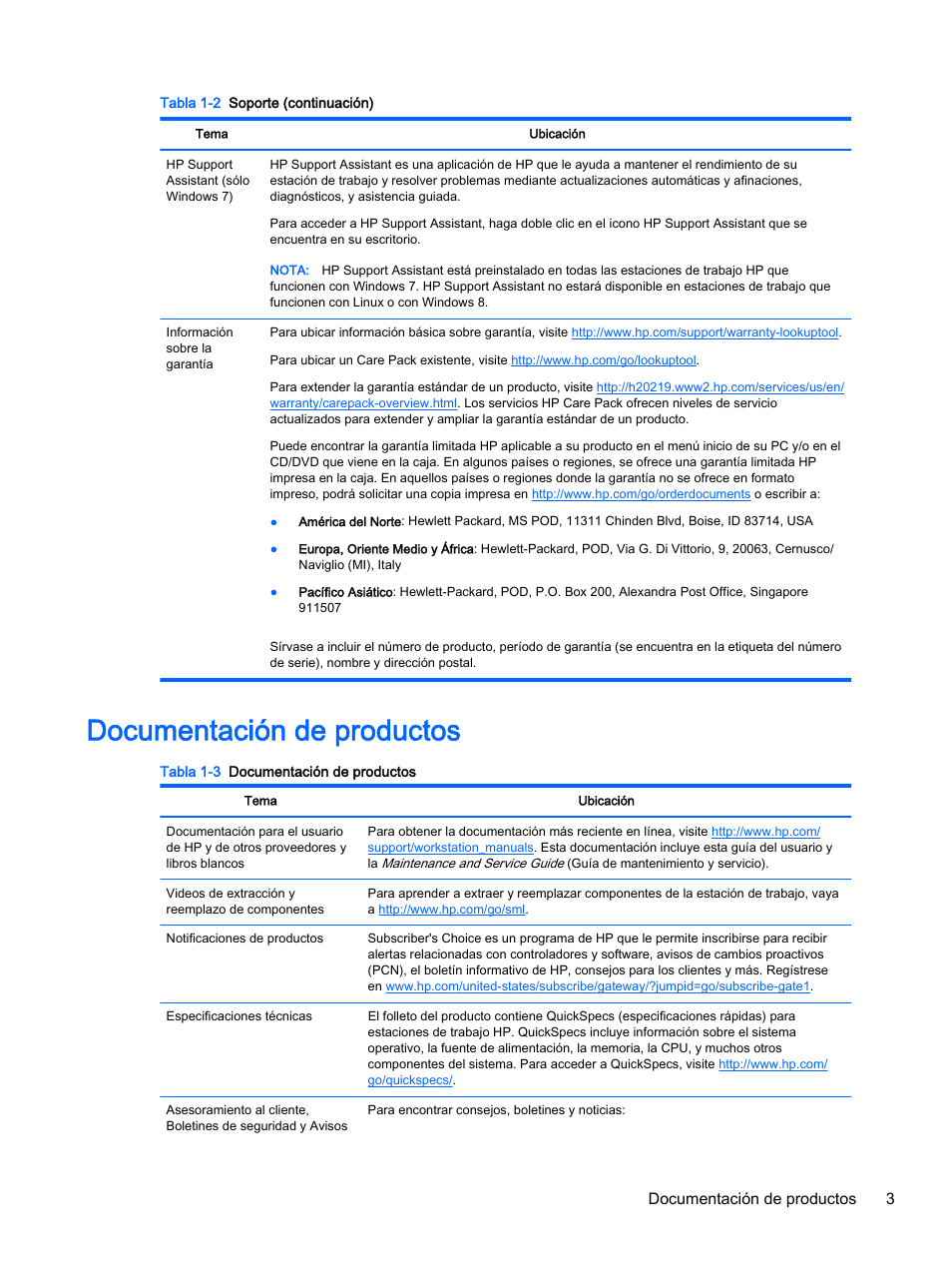 Documentación de productos, Documentación de productos 3 | HP Estación de trabajo HP Z820 Manual del usuario | Página 11 / 61