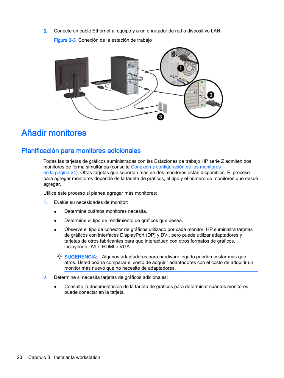 Añadir monitores, Planificación para monitores adicionales | HP Estación de trabajo HP Z820 Manual del usuario | Página 28 / 61