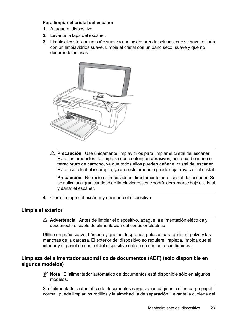 Limpie el exterior | HP OFFICEJET 4500 Manual del usuario | Página 27 / 250