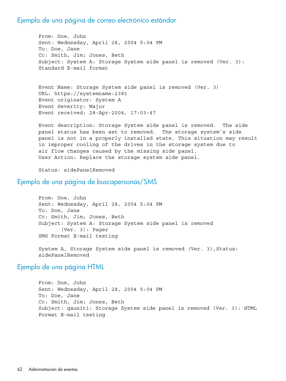 Ejemplo de una página de buscapersonas/sms, Ejemplo de una página html | HP Systems Insight Manager Manual del usuario | Página 62 / 246