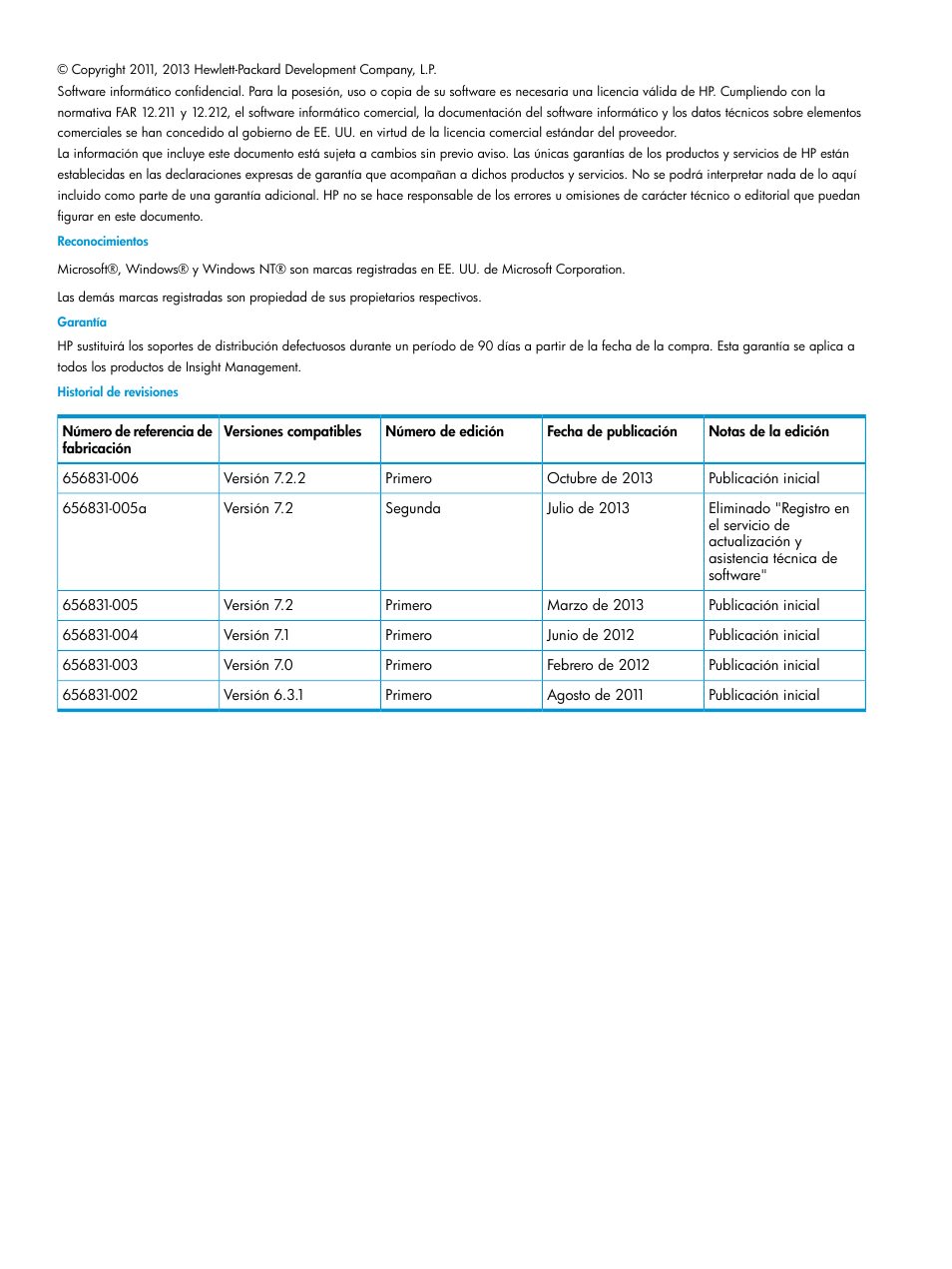 HP Software HP Insight Management Manual del usuario | Página 2 / 124