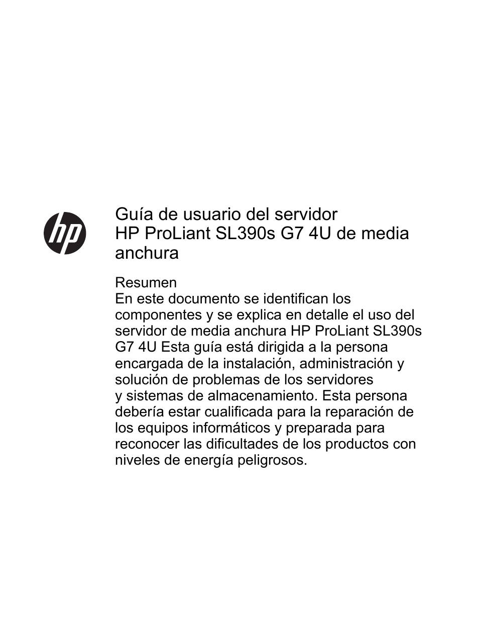 HP Servidor HP ProLiant SL390s G7 Manual del usuario | Páginas: 89