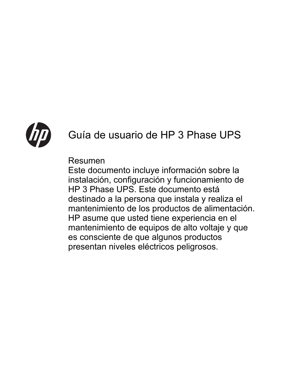 HP Sistema de alimentación ininterrumpida HP paralelo Manual del usuario | Páginas: 127