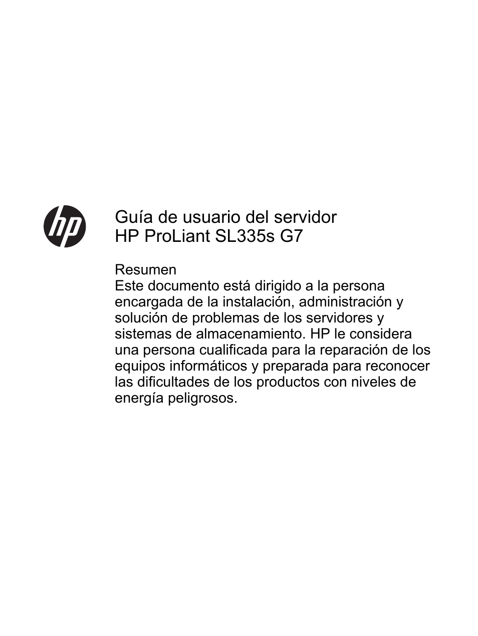 HP Servidor HP ProLiant SL335s G7 Manual del usuario | Páginas: 89