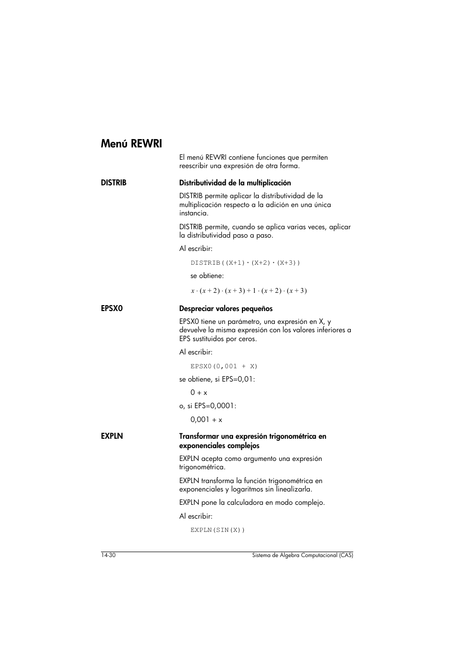 Menú rewri | HP Calculadora gráfica HP 40gs Manual del usuario | Página 222 / 465